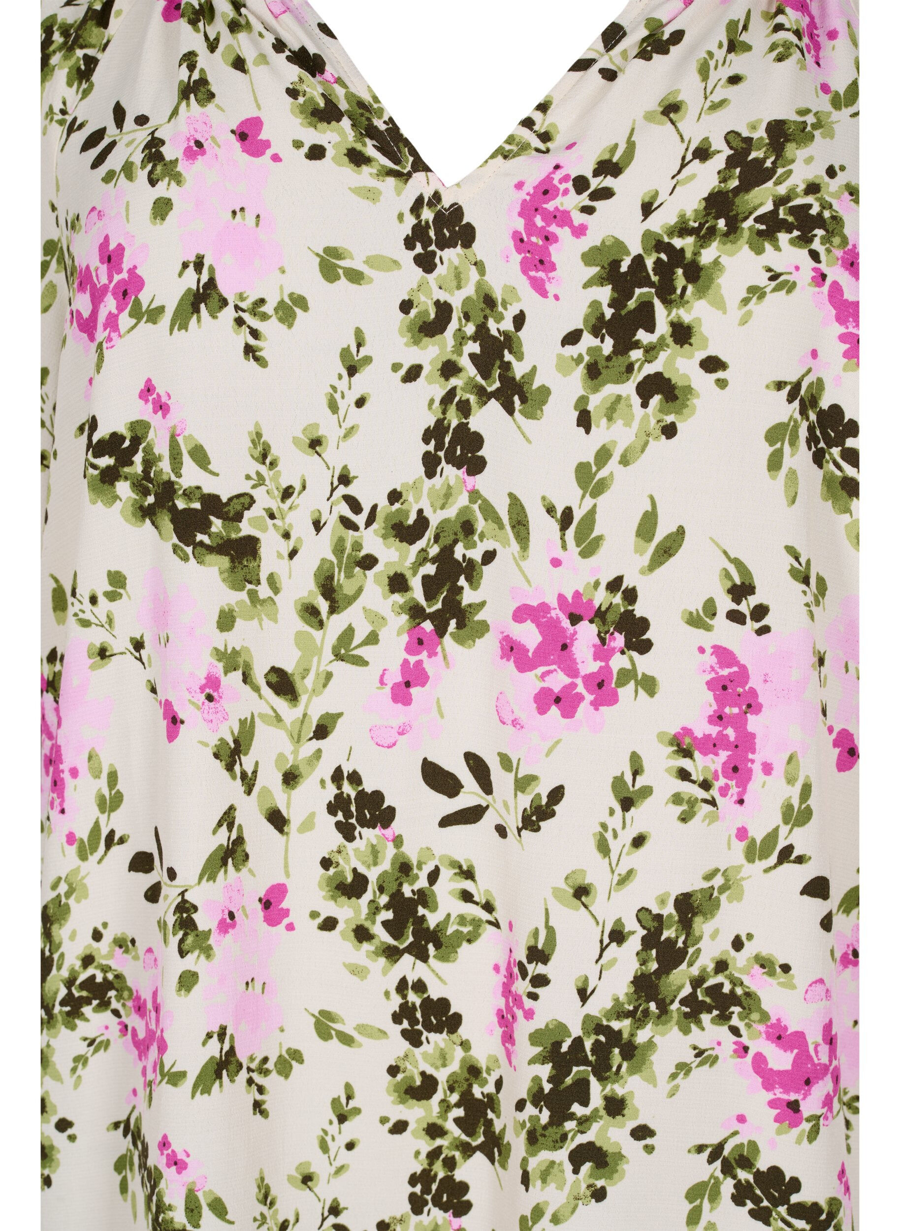 Zizzi Viskose bluse med korte &aelig;rmer, Green Pink AOP, Packshot image number 2