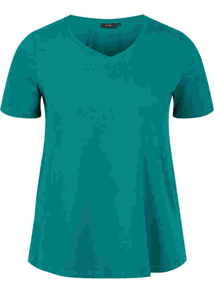 Basis t-shirt med v-hals, Teal Green