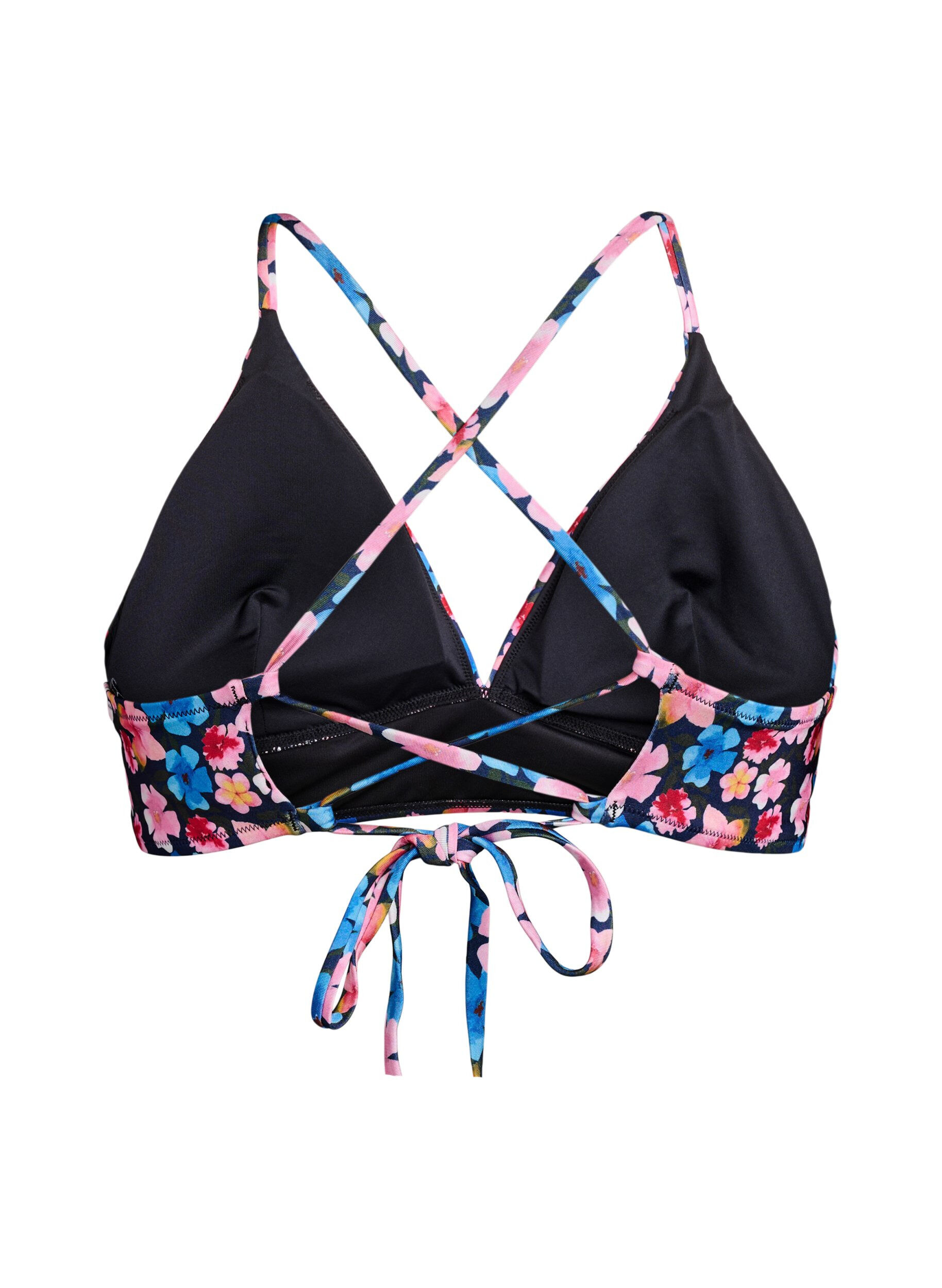Zizzi Blomstret bikinitop med bindeb&aring;nd bagp&aring;, Lyser&oslash;d, Packshot image number 1