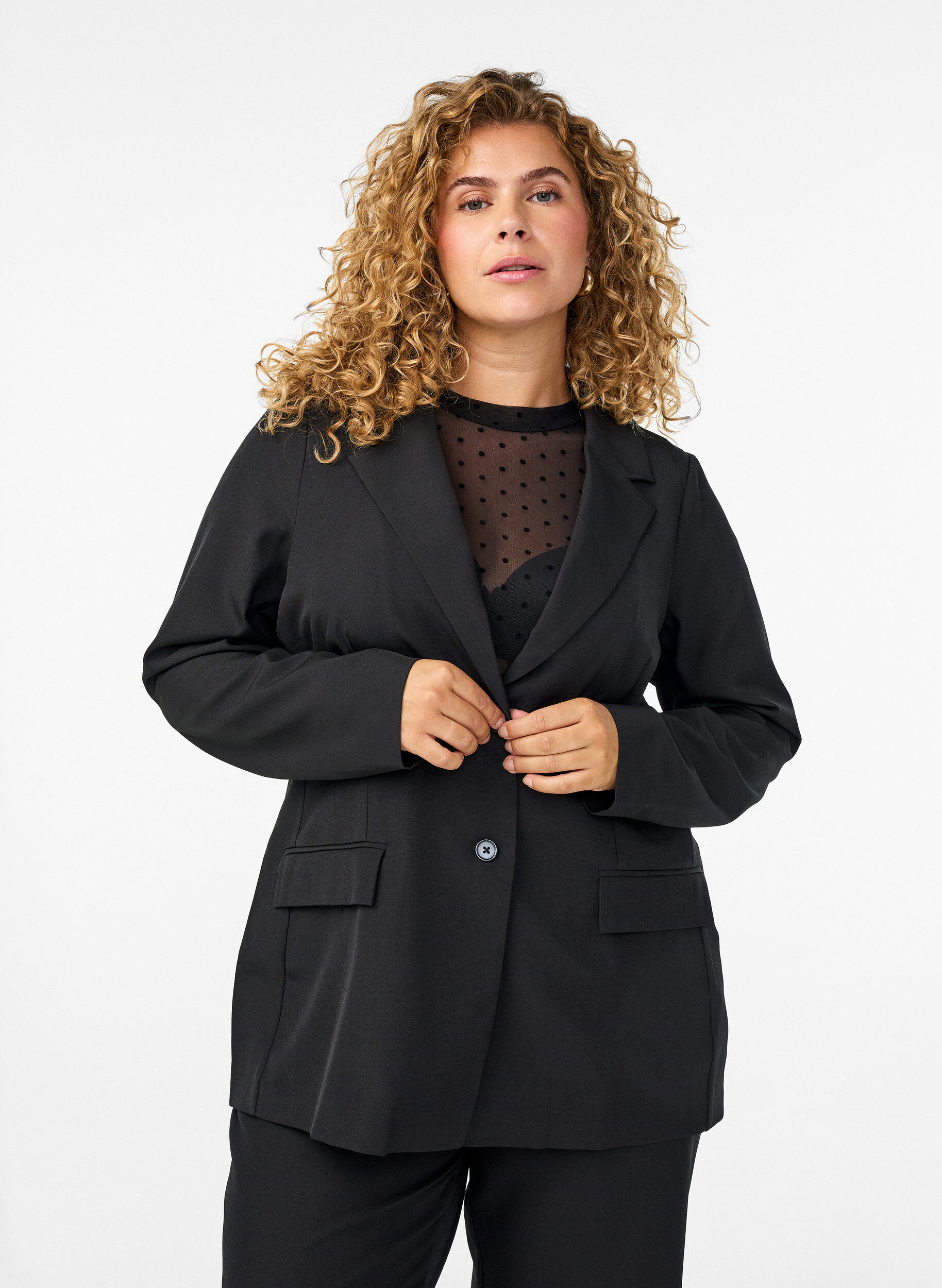 Blazer med lommer og slids, Sort, Model