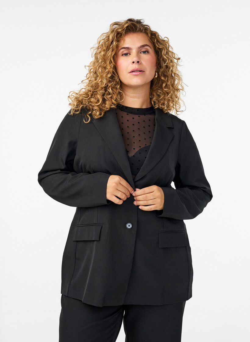 Blazer med lommer og slids, Sort, Model image number 0