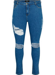 Tætsiddende jeans med sliddetaljer, Blue denim