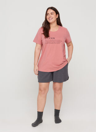 Kortærmet nat t-shirt med tryk, Dusty Rose Mélange, Model image number 2