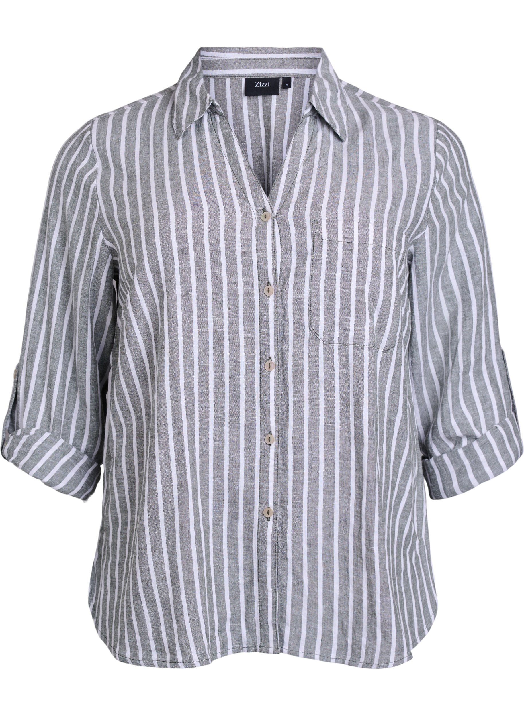 Zizzi Skjorte i h&oslash;r og viskose med 3/4-&aelig;rmer, Gr&oslash;n, Packshot image number 0