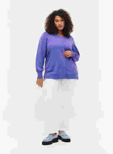 Ribbet cardigan med knaplukning, Purple Opulence, Model image number 3