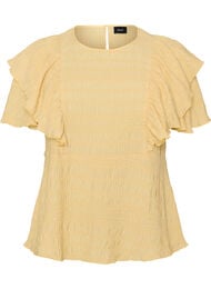 Bluse med smock-struktur og fl&aelig;se&aelig;rmer, Gul