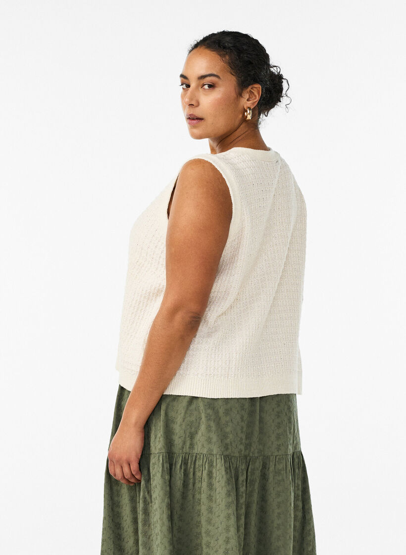 Strikket vest med struktur og bindeb&aring;nd, Vanilla, Model image number 2