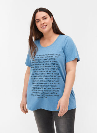 T-shirt med print i økologisk bomuld, Blue Heaven Melange, Model image number 0
