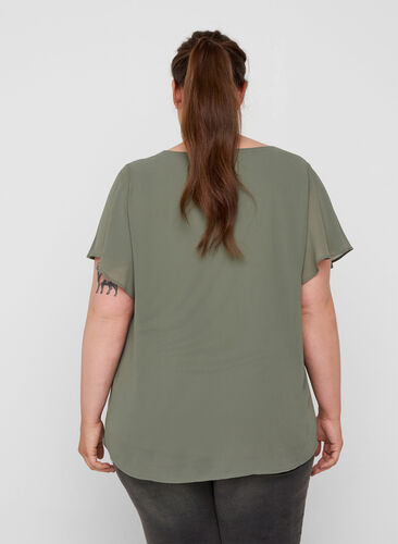 Bluse med korte ærmer, Agave Green, Model image number 1