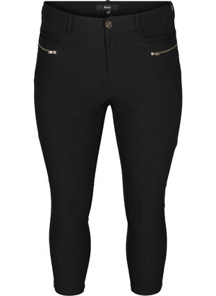 Tætsiddende 3/4 bukser med lynlåse, Black, Packshot image number 0