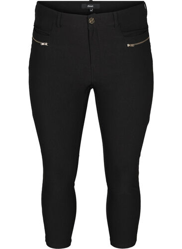Tætsiddende 3/4 bukser med lynlåse, Black, Packshot image number 0