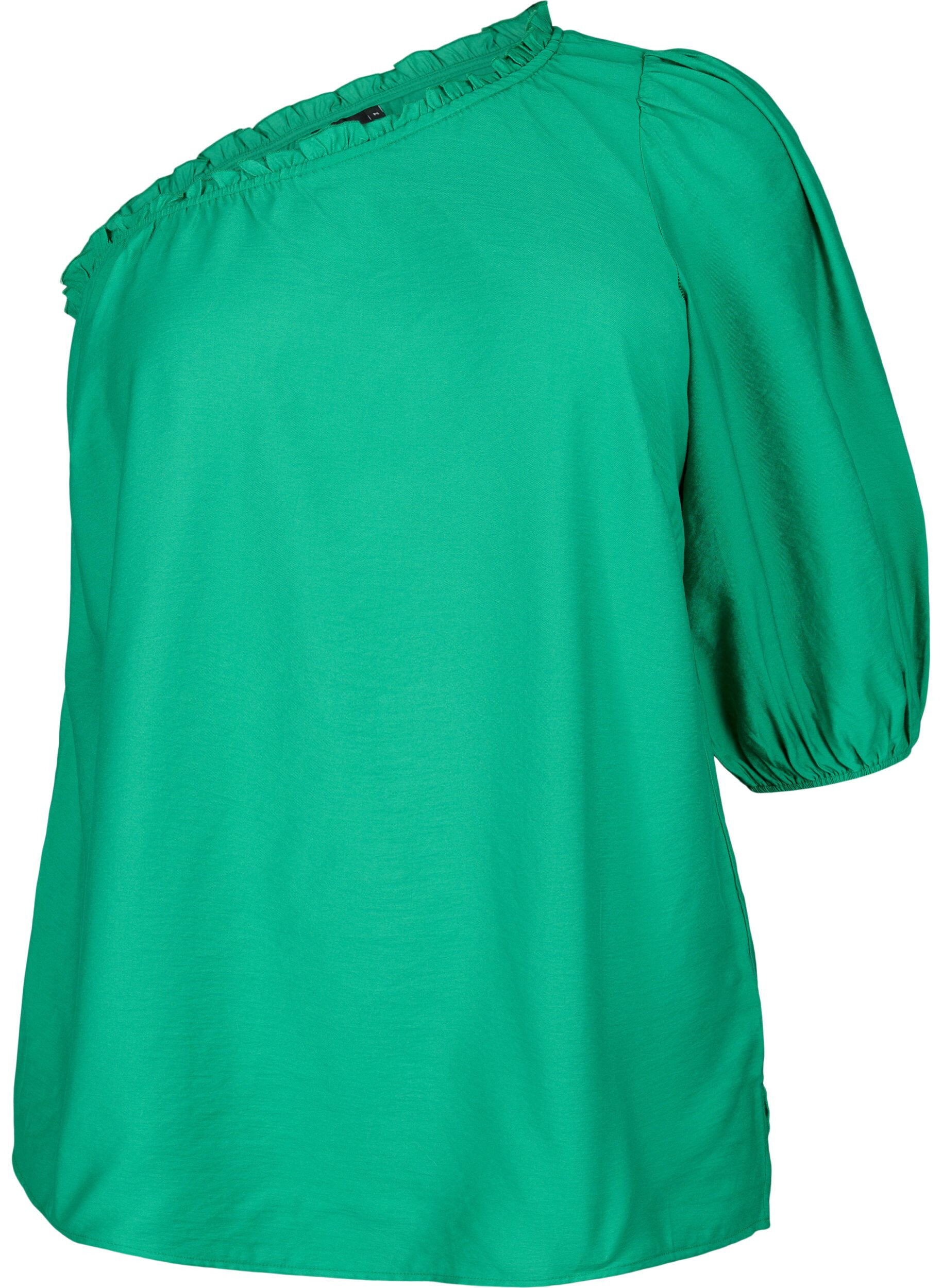 Zizzi One-shoulder bluse i viskose, Gr&oslash;n, Packshot image number 0