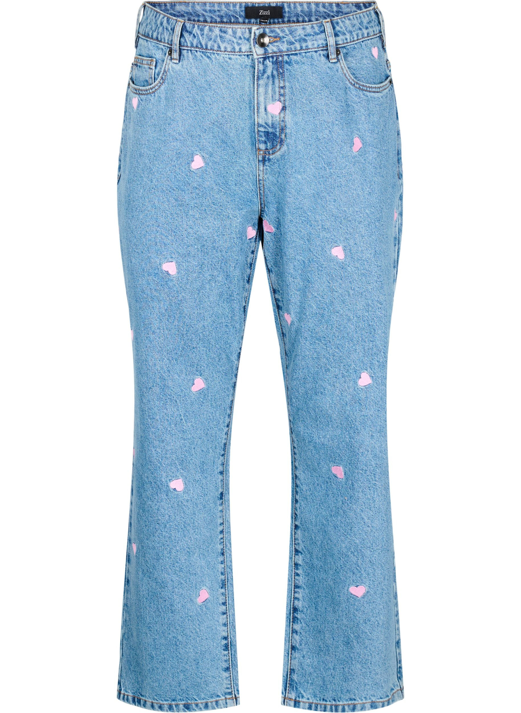 Zizzi H&oslash;jtaljede Gemma jeans med margueritter, Bl&aring;, Packshot image number 0