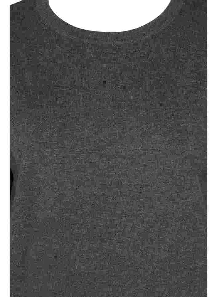 Strikbluse med rund hals og 3/4 ærmer, Dark Grey Melange, Packshot image number 2