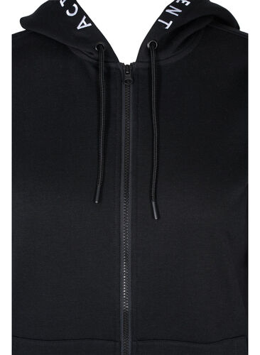 Trænings cardigan med lynlås og hætte, Black, Packshot image number 2