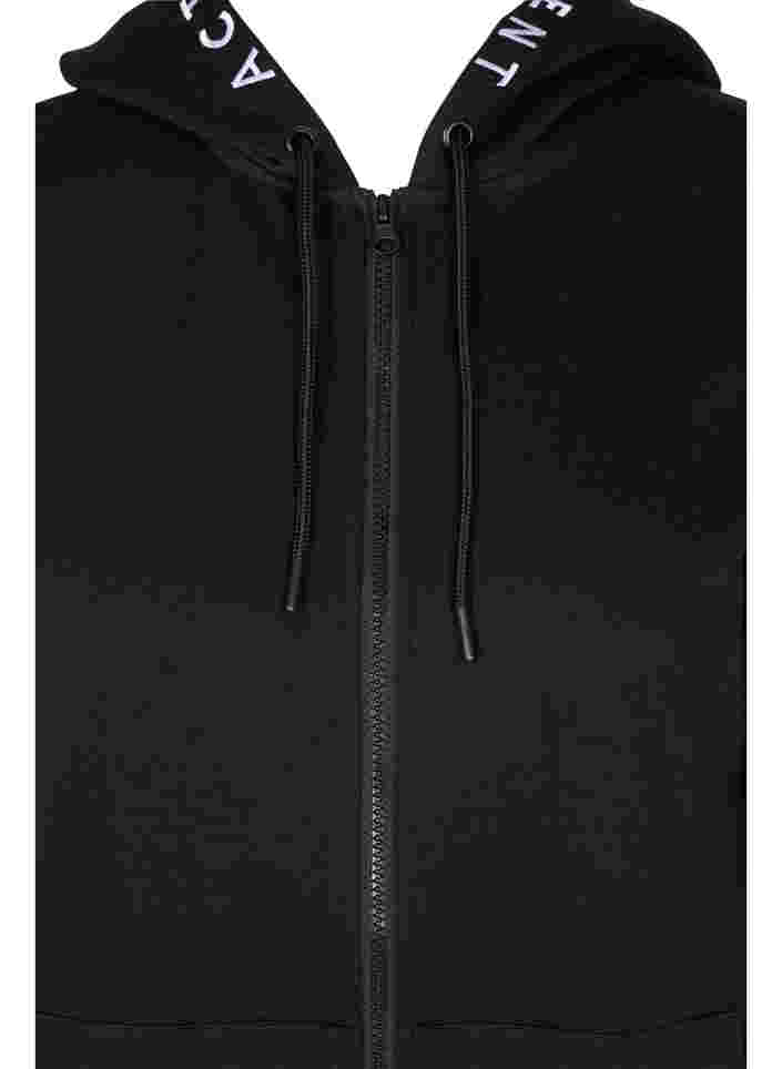 Trænings cardigan med lynlås og hætte, Black, Packshot image number 2