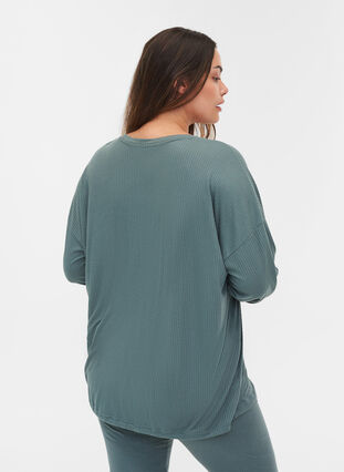 Bluse med snøre i ribkvalitet, Balsam Green, Model image number 1