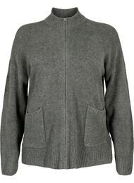 Strikket cardigan med lynlås og lommer, Dark Grey Melange