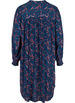 Printet viskose kjole med bindedetalje , Dark Blue AOP, Packshot image number 1