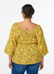 Bluse med smock og firkantet halsudsk&aelig;ring, Gul, Model image number 2