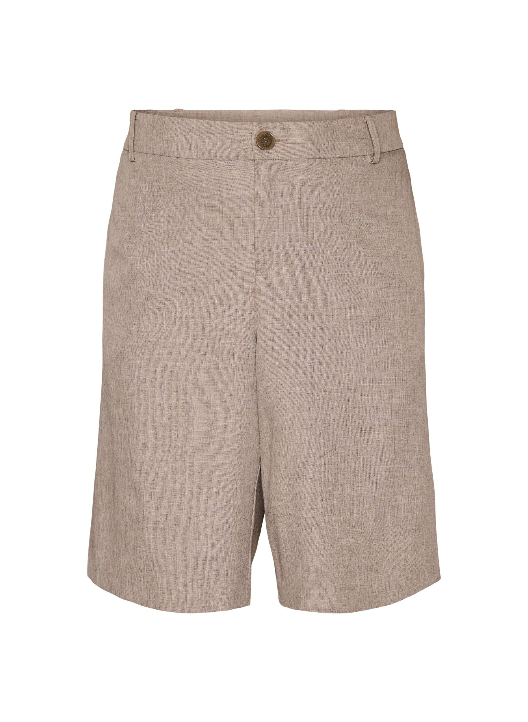 Zizzi L&oslash;se bermudashorts med h&oslash;j talje, Brun, Packshot image number 0