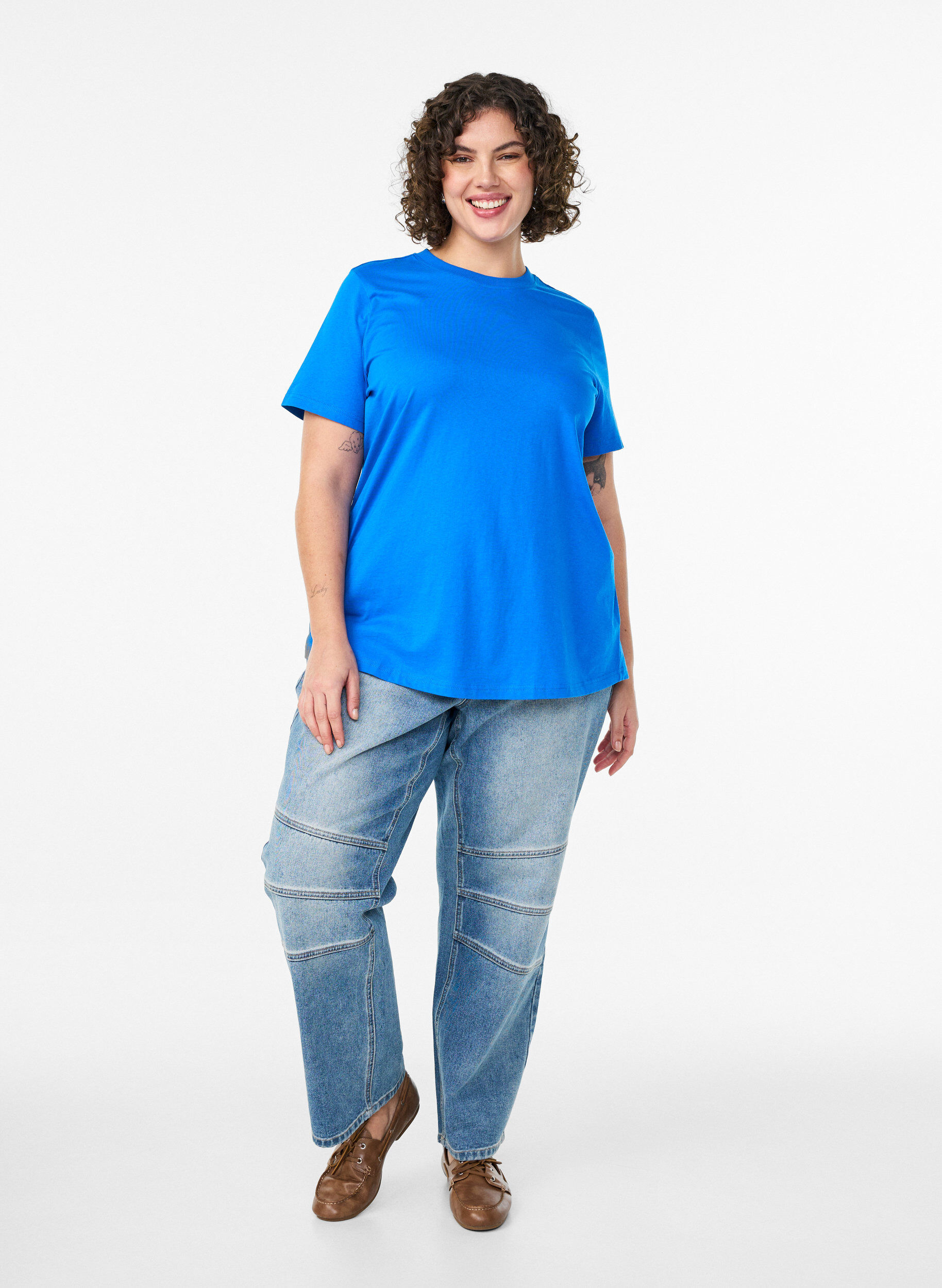 ZizziBasis t-shirt i bomuld med rund hals, Bl&aring;, Model image number 1