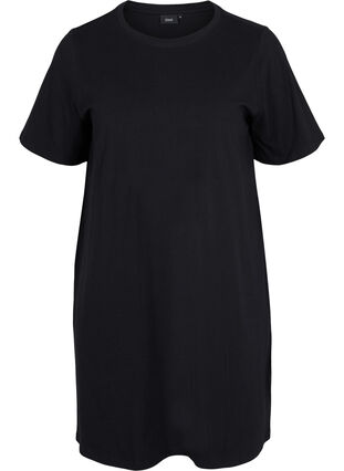 Ensfarvet t-shirt natkjole i bomuld, Black, Packshot image number 0