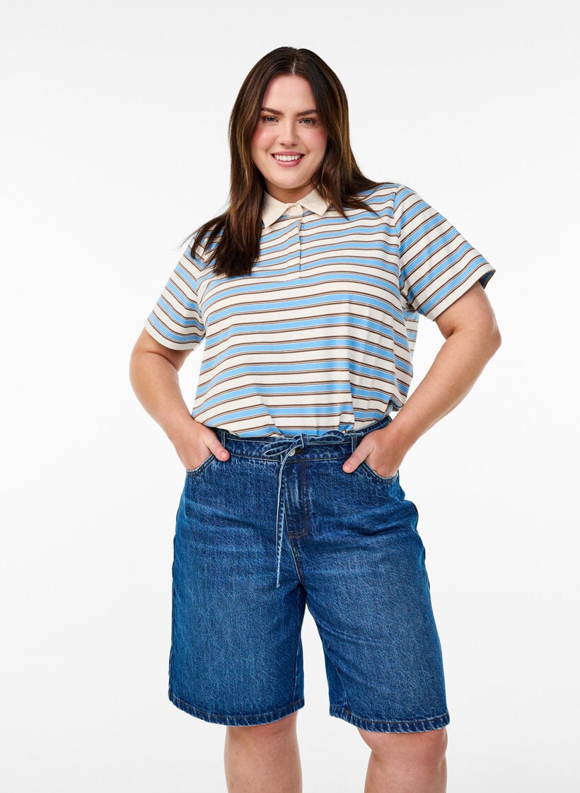 Straight fit denimshorts med bindeb&aring;nd, Bl&aring;, Model image number 0