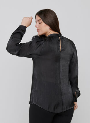 Langærmet bluse med shine, Black, Model image number 1