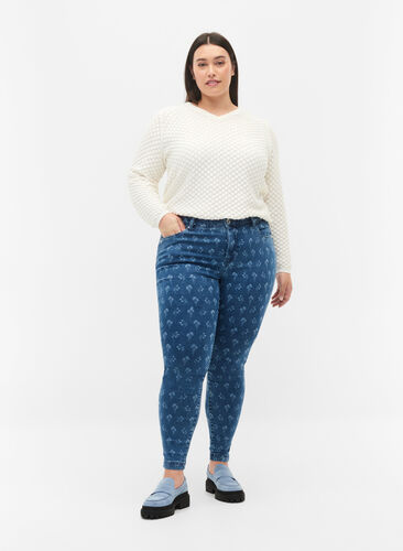 Super slim Amy jeans med blomsterprint, Blue denim, Model image number 0