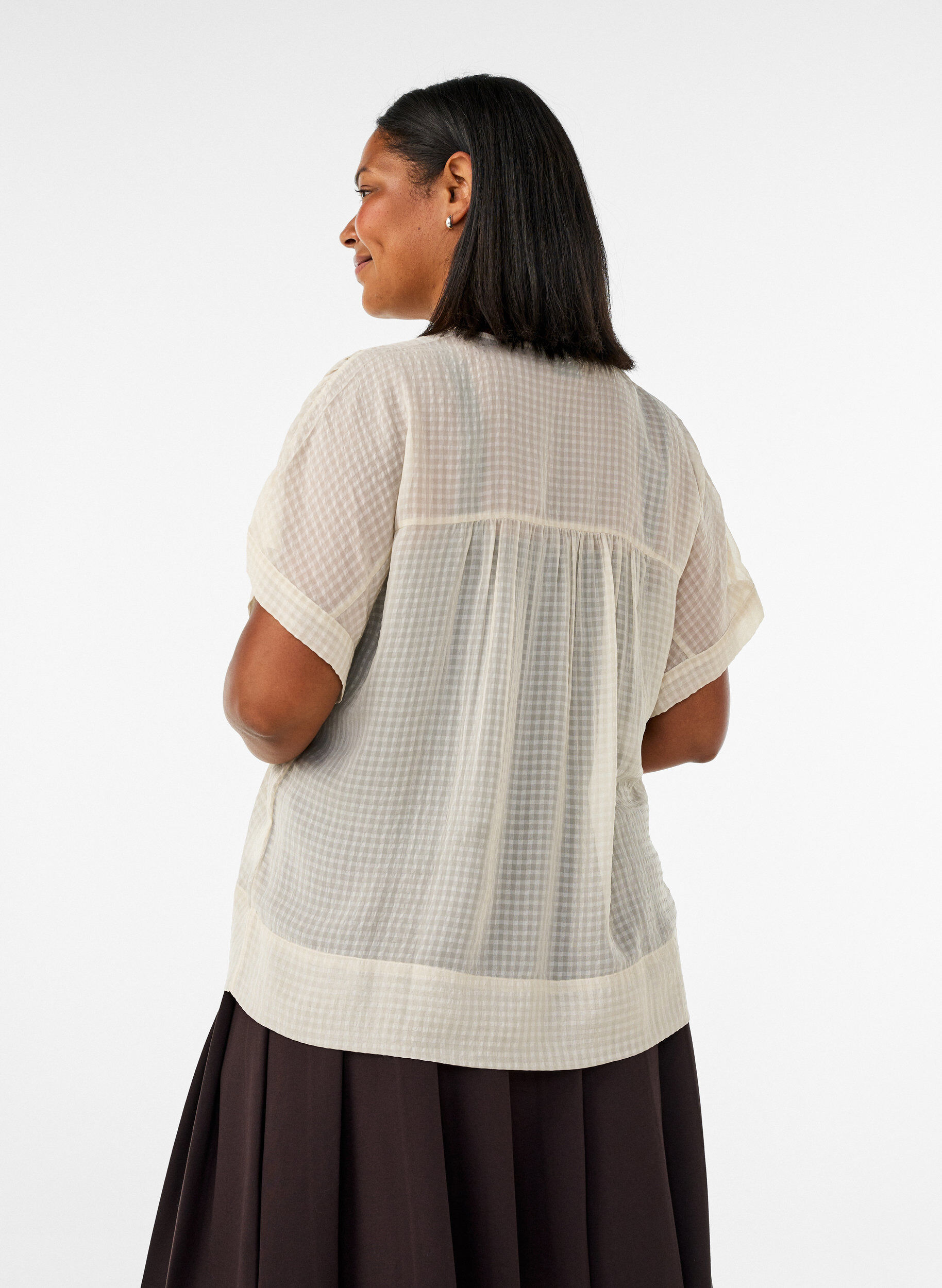 ZizziBluse i b&aelig;k og b&oslash;lge med V-udsk&aelig;ring, Beige, Model image number 2