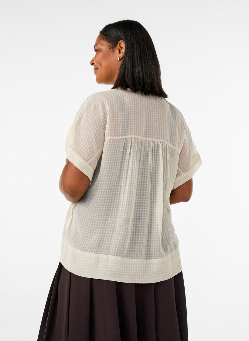 Bluse i b&aelig;k og b&oslash;lge med V-udsk&aelig;ring, Beige, Model image number 2