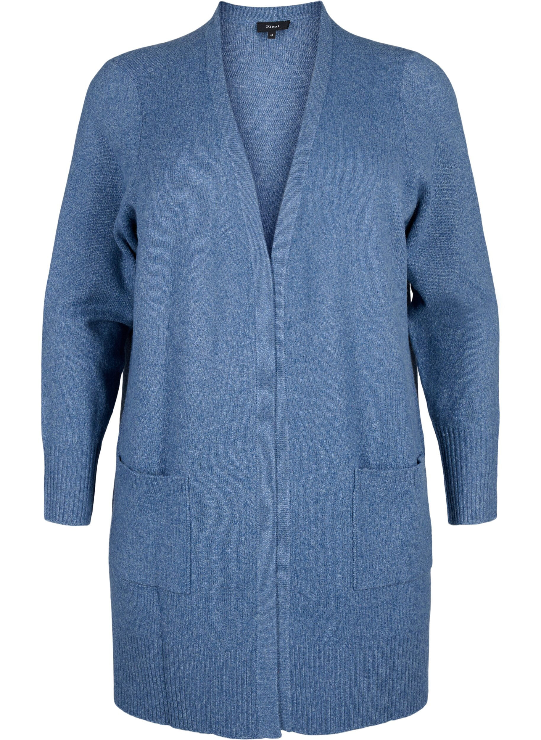 ZizziMeleret strik cardigan med lommer, Bl&aring;, Packshot image number 0