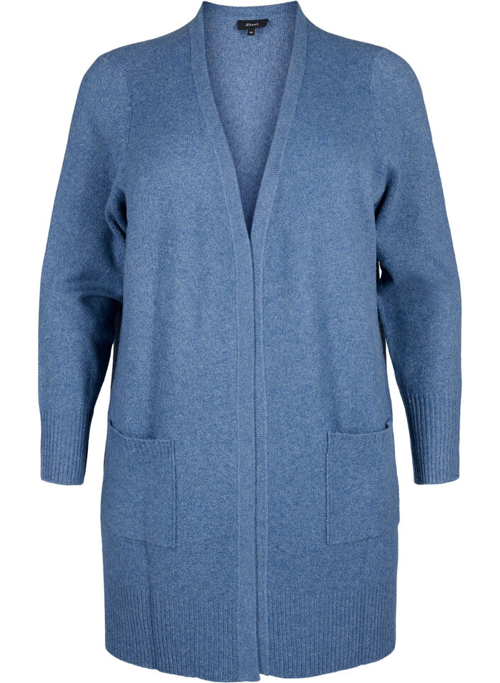 Meleret strik cardigan med lommer, Bl&aring;, Packshot image number 0