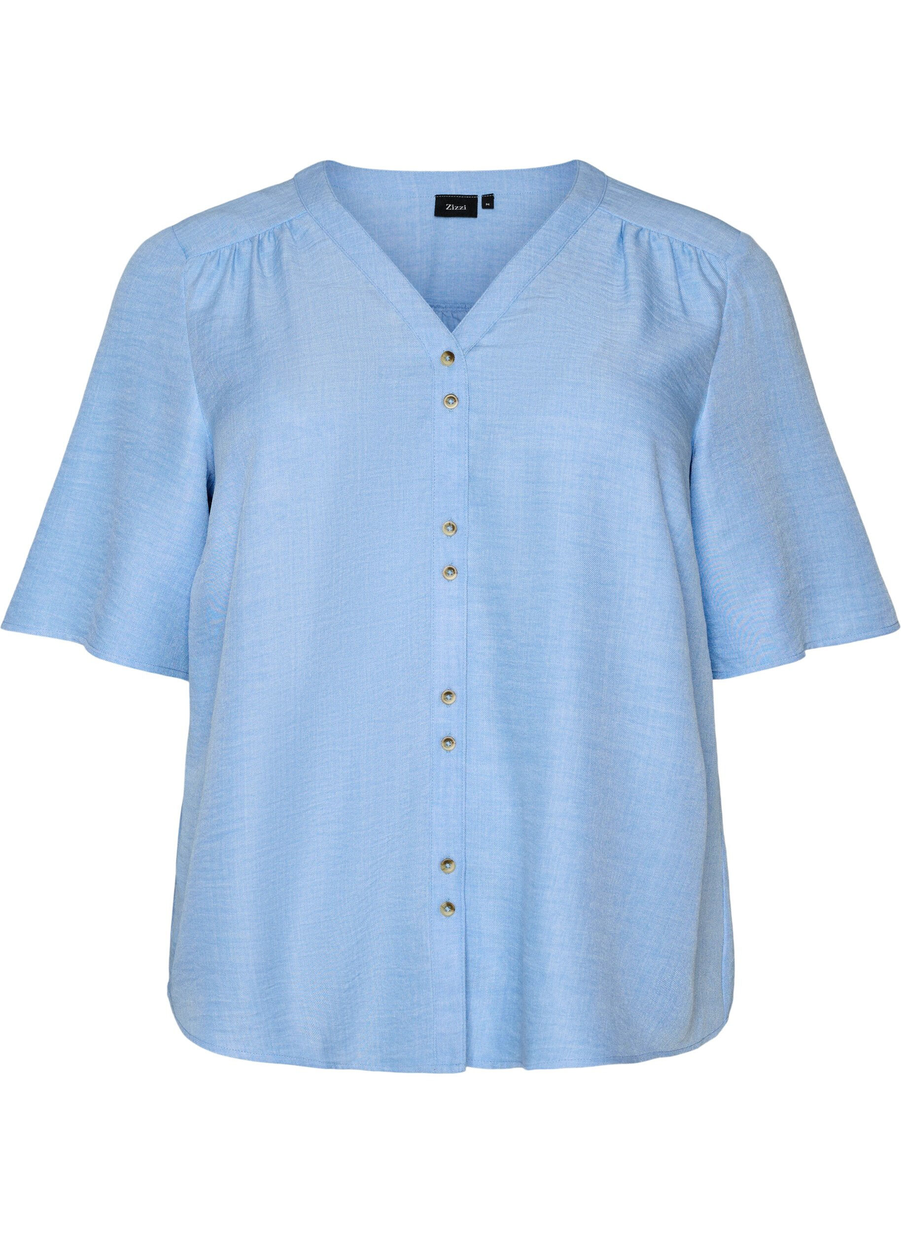ZizziSkjortebluse med v-hals og korte &aelig;rmer, Bl&aring;, Packshot image number 0