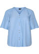 Skjortebluse med v-hals og korte &aelig;rmer, Bl&aring;, Packshot image number 0