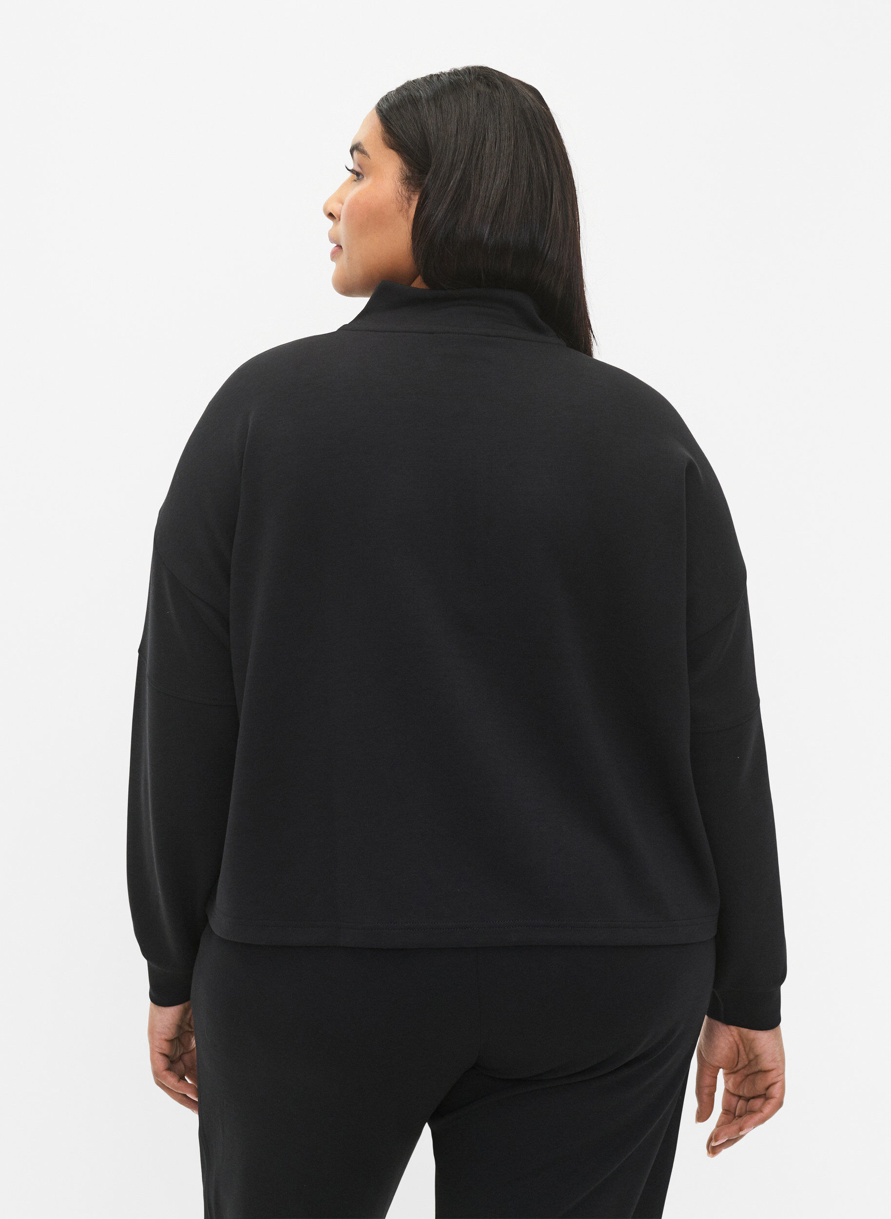 Zizzi Sweatshirt i modalmix med h&oslash;j hals, Black, Model image number 1