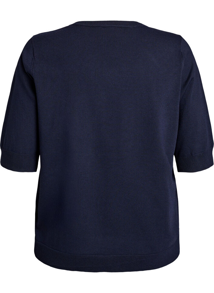 Finstrikket bluse med korte &aelig;rmer, Bl&aring;, Packshot image number 1