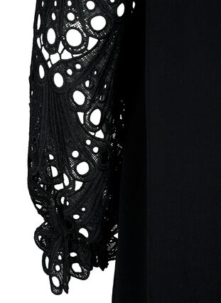 Viskosekjole med crochet ærmer, Black, Packshot image number 3