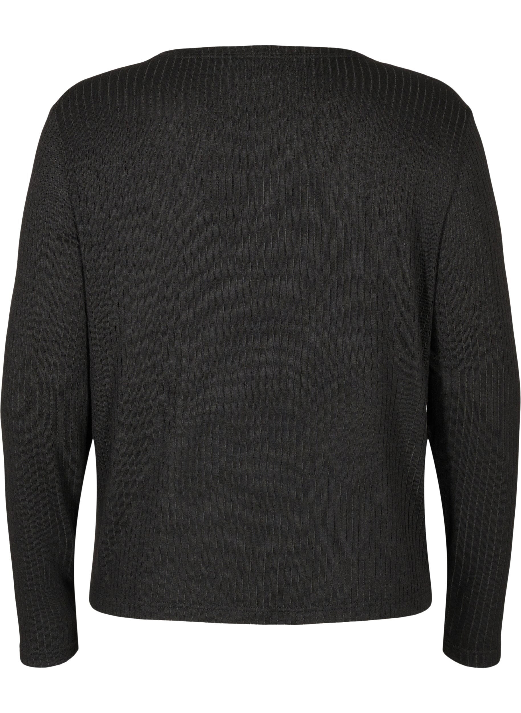 Zizzi Ribbet cardigan med bindesn&oslash;re, Black, Packshot image number 1