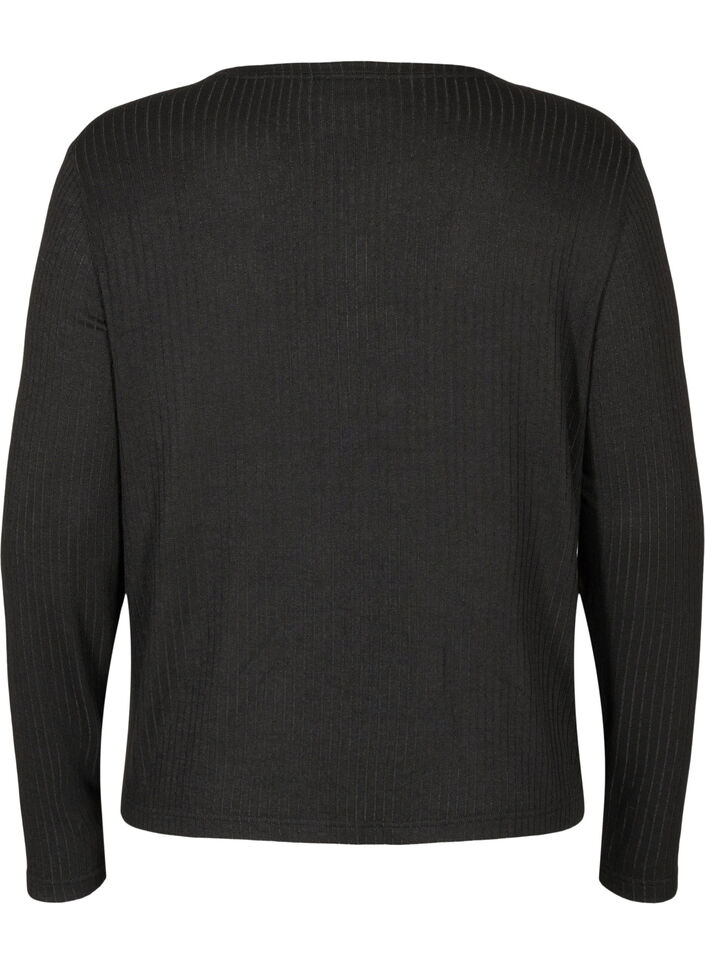 Ribbet cardigan med bindesnøre, Black, Packshot image number 1