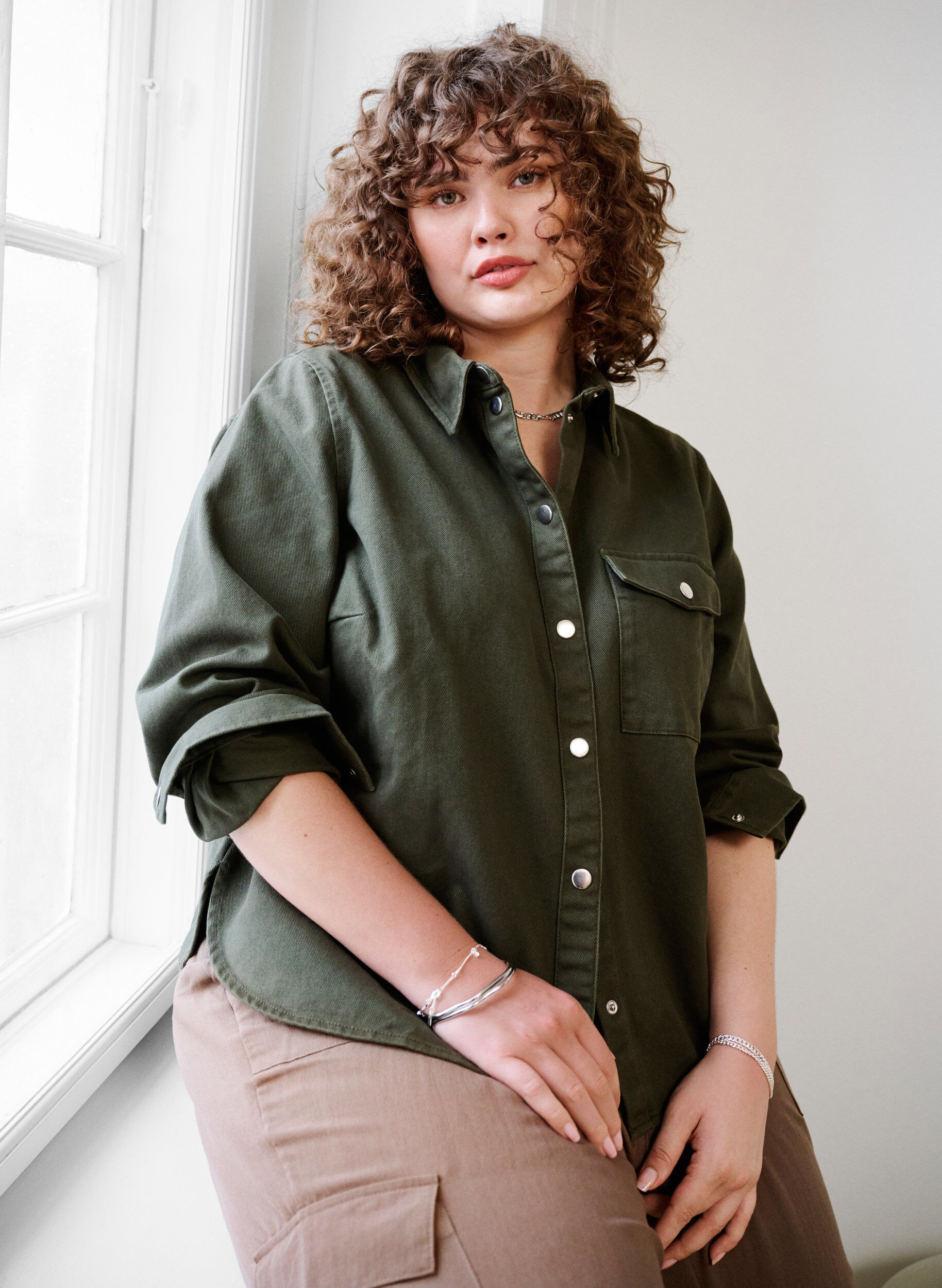 Zizzi Canvas jakke med knapper, Forest Night, Image image number 0