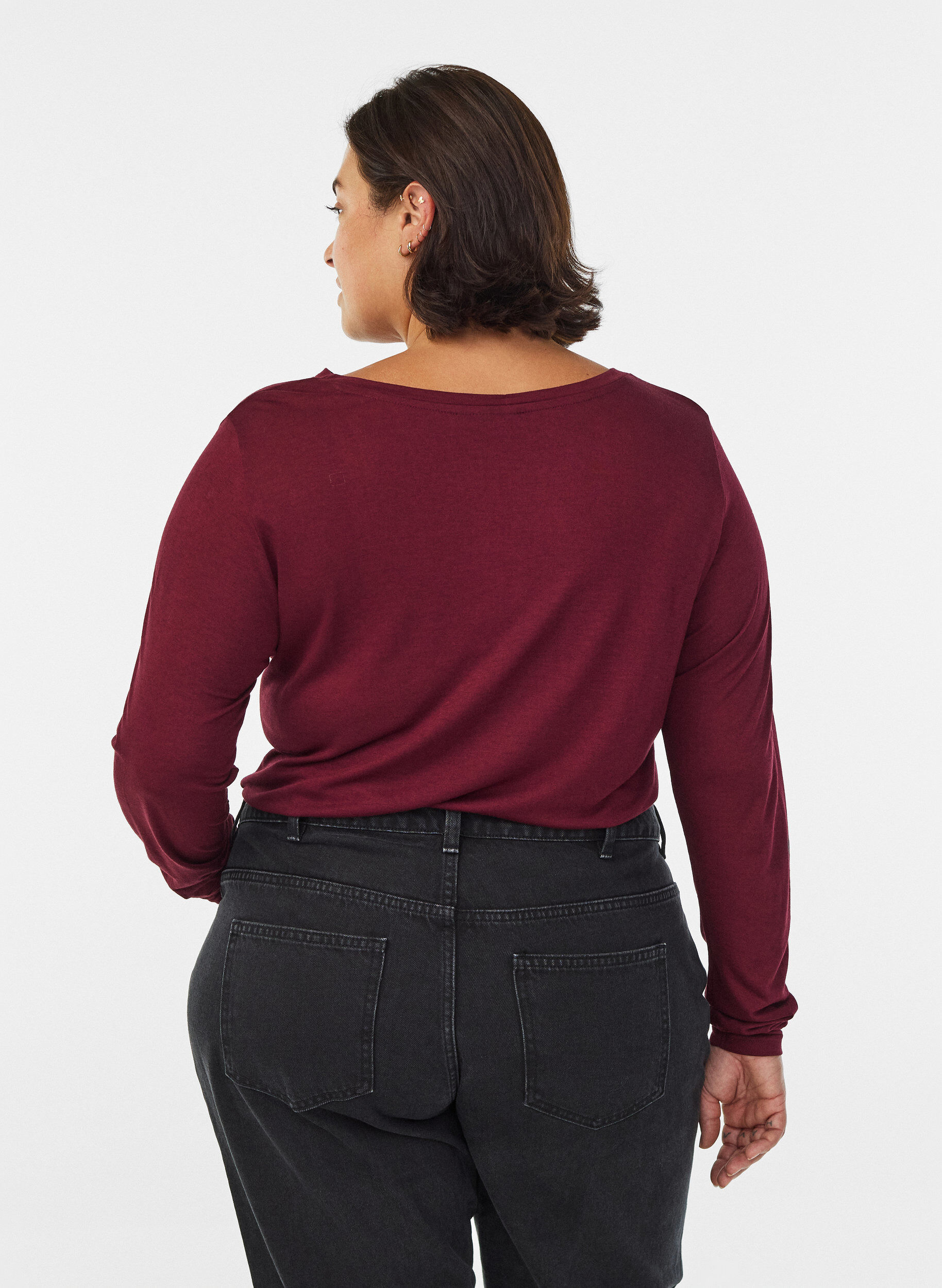 ZizziLang&aelig;rmet bluse i uld og viskose, M&oslash;rk Bordeaux, Model image number 2