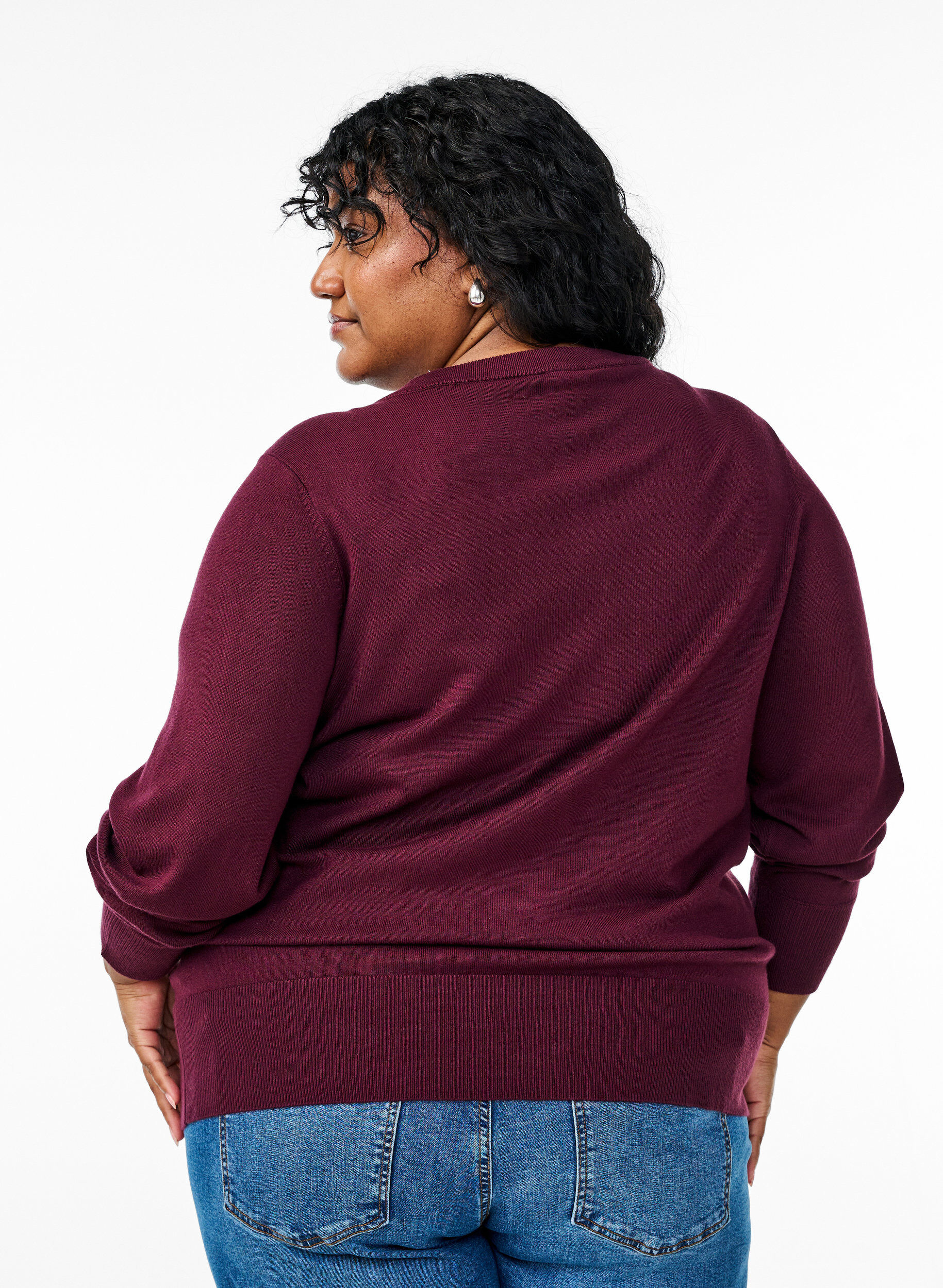 ZizziStrikcardigan med rund hals og knapper, R&oslash;d, Model image number 2