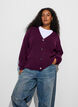 Cardigan med V-hals og ribstruktur, Lilla, Model image number 0