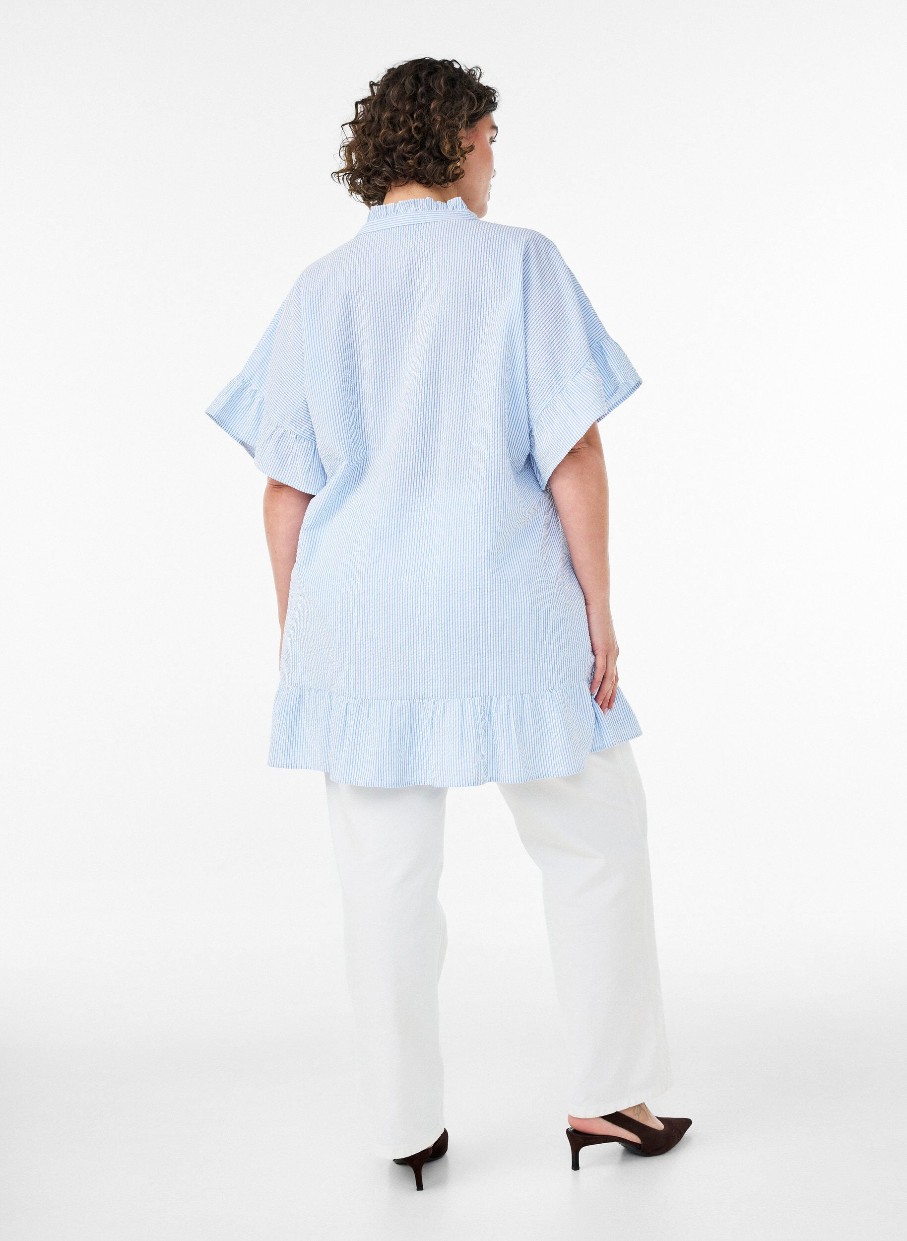 ZizziBomuldstunika med striber og fl&aelig;sedetaljer, Bl&aring;, Model image number 2