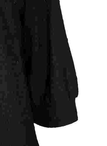 Bluse med 3/4 ærmer og strukturmønster, Black, Packshot image number 3