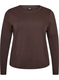 Lang&aelig;rmet basis T-shirt med rund hals, Brun