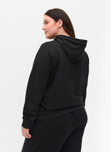 Sweat cardigan med lynlås og hætte , Black, Model image number 1
