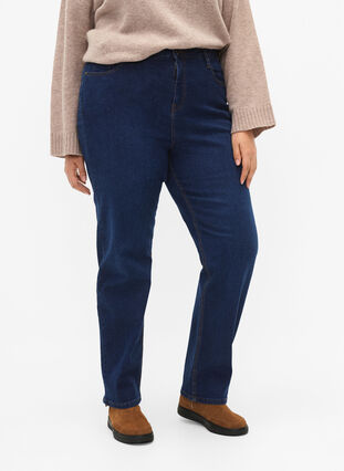Ekstra højtaljede Megan jeans med regular fit, Dark blue, Model image number 2